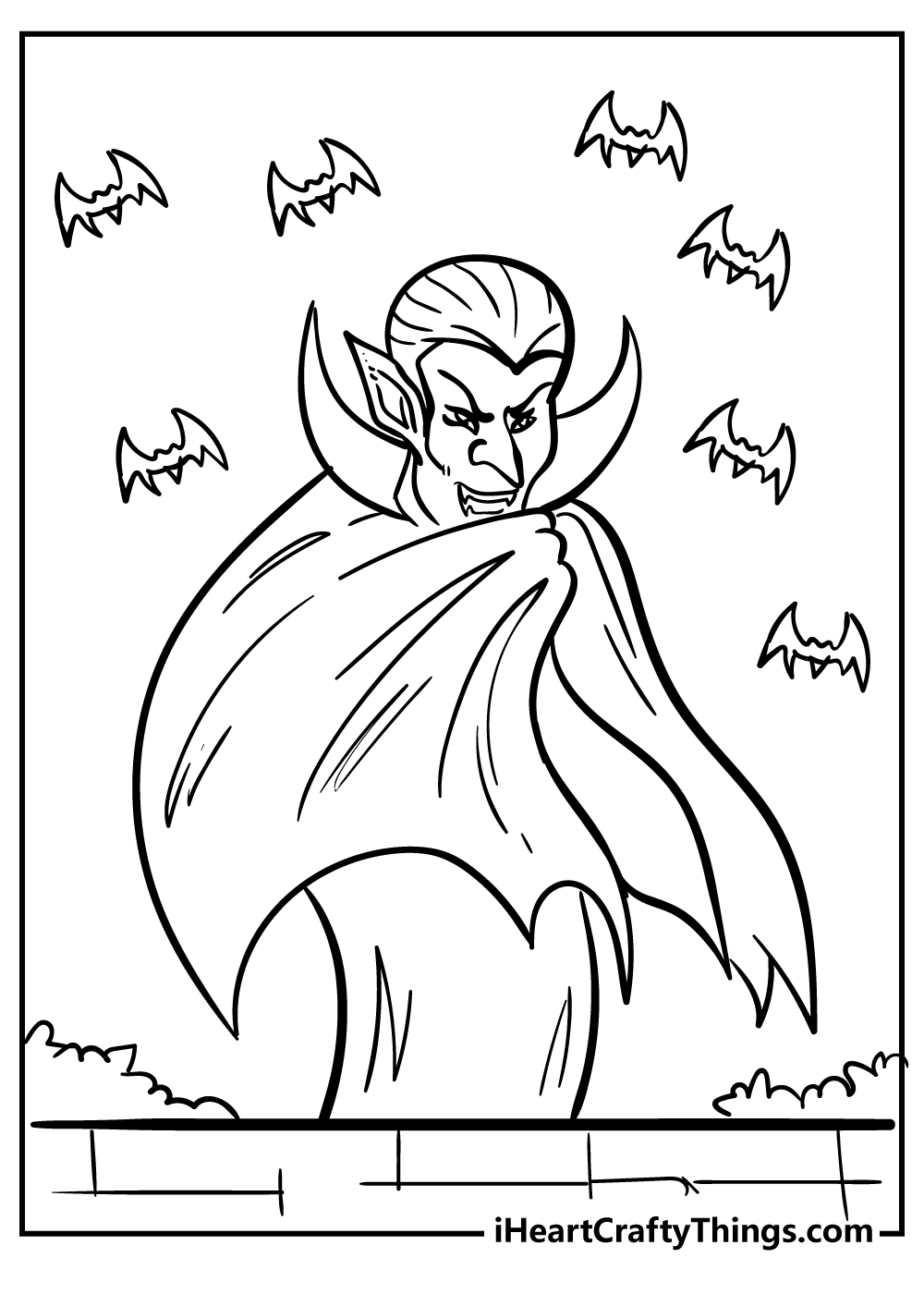 vampire coloring page in black and white