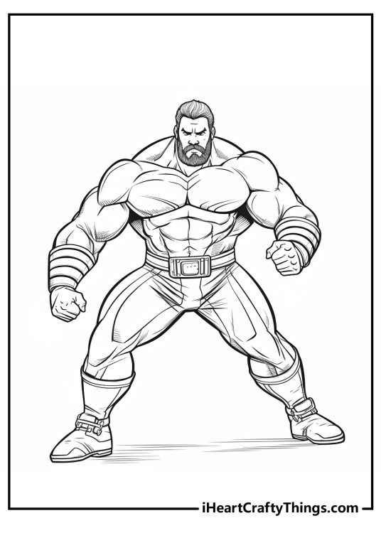 WWE coloring page depicting Seth Rollins with a determined look on his face and his dark hair pulled back