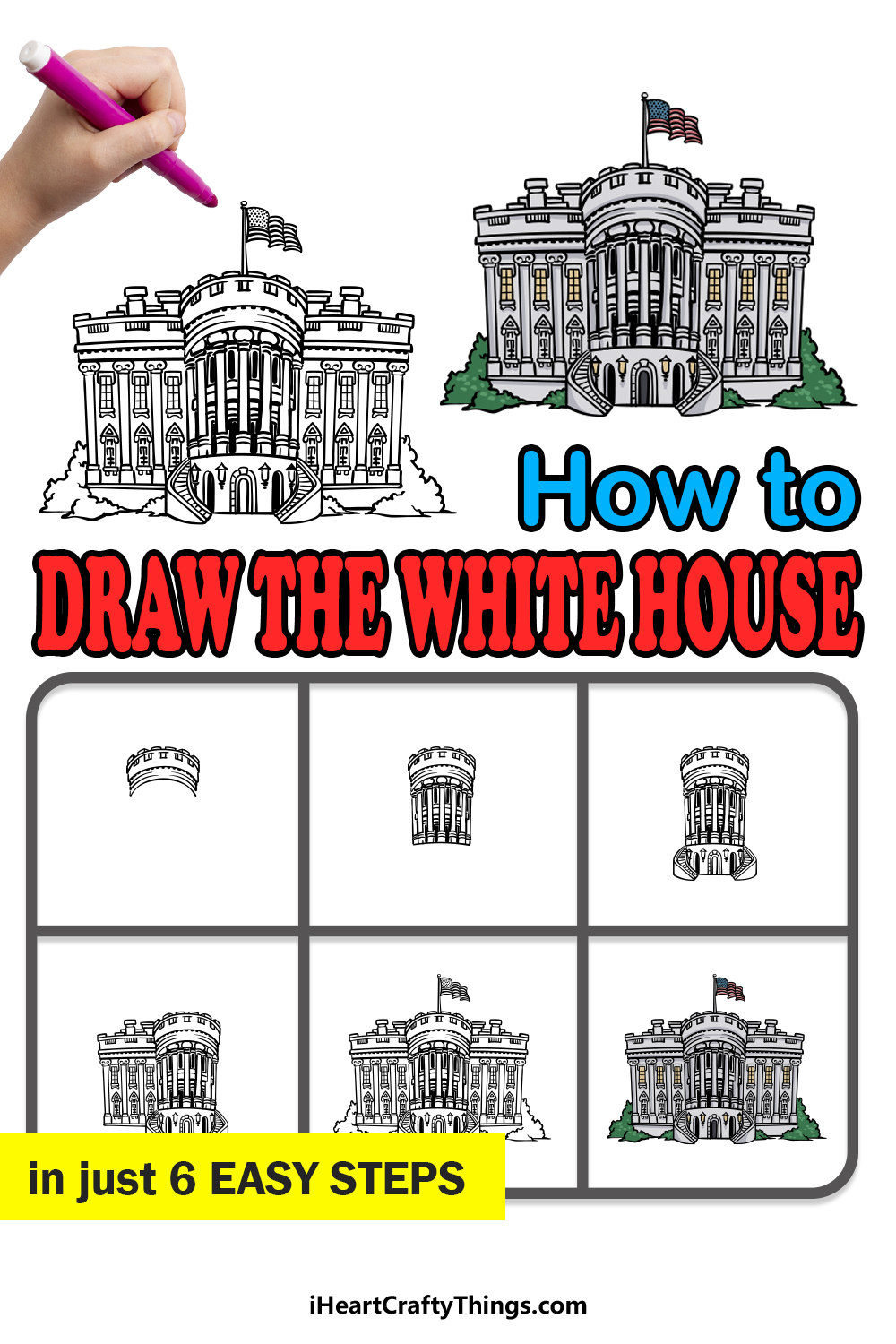 how to draw The White House in 6 easy steps