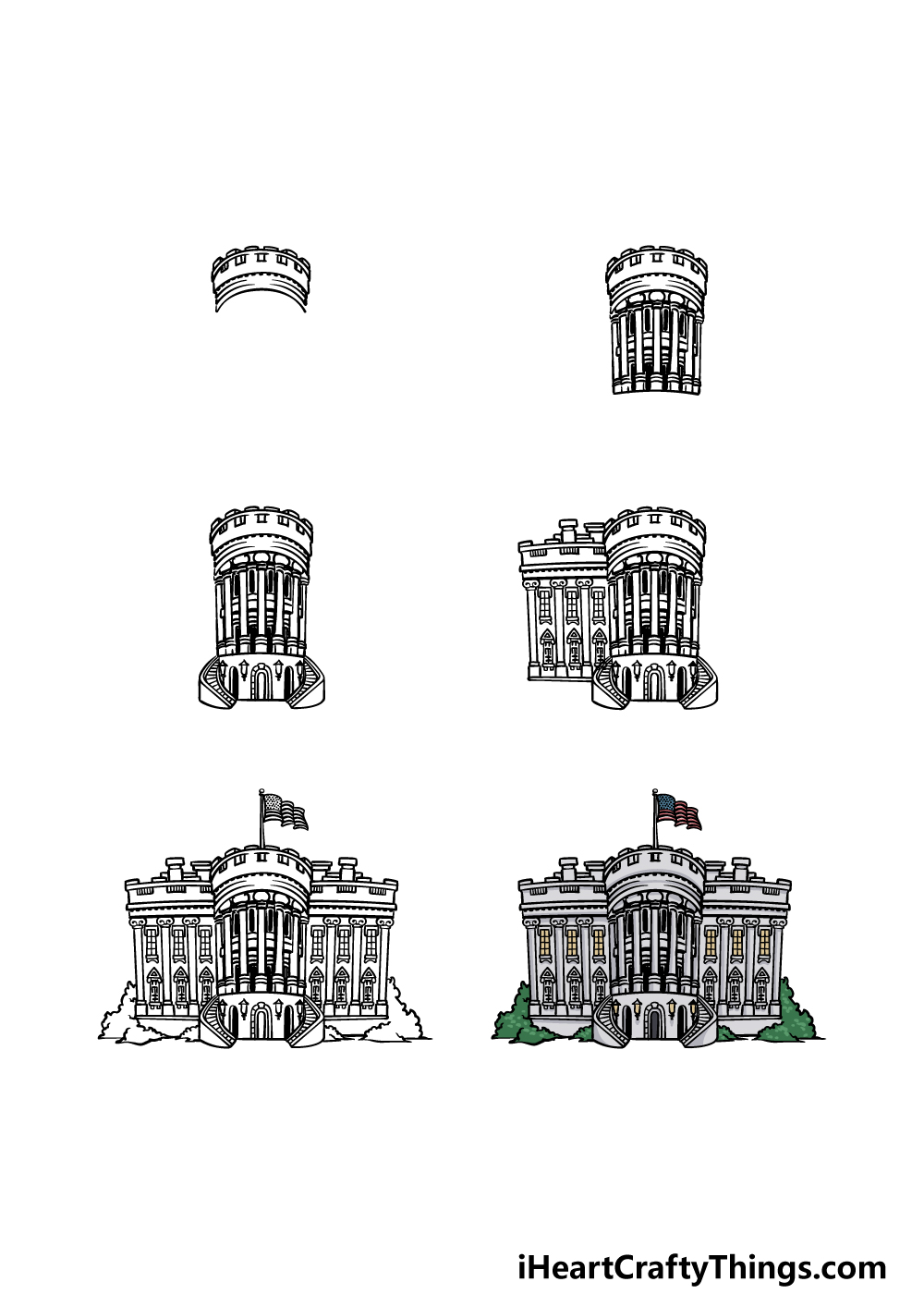 how to draw The White House in 6 steps