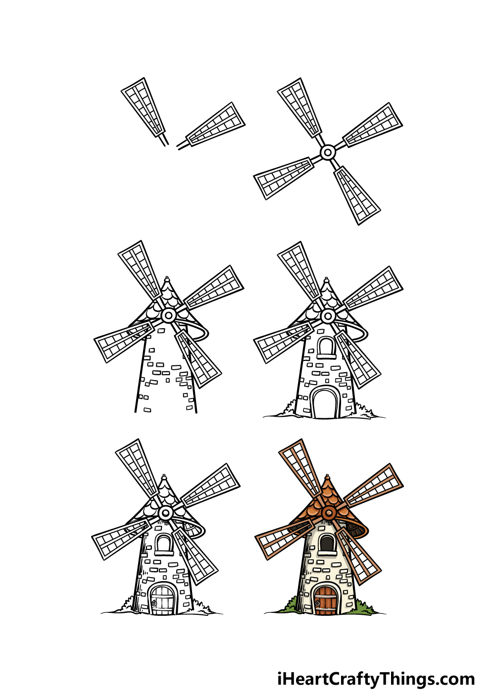 how to draw a Windmill in 6 steps