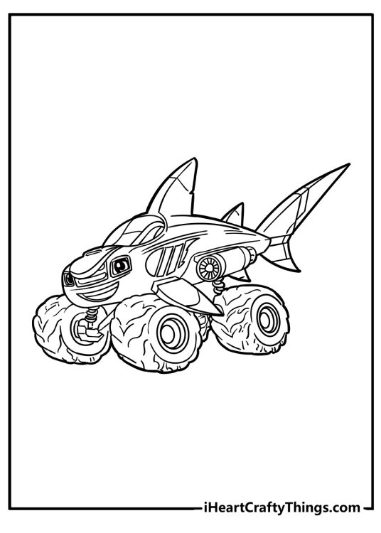 Blaze-themed coloring pdf presenting a monster truck that is a hybrid between a truck and subaquatic creature