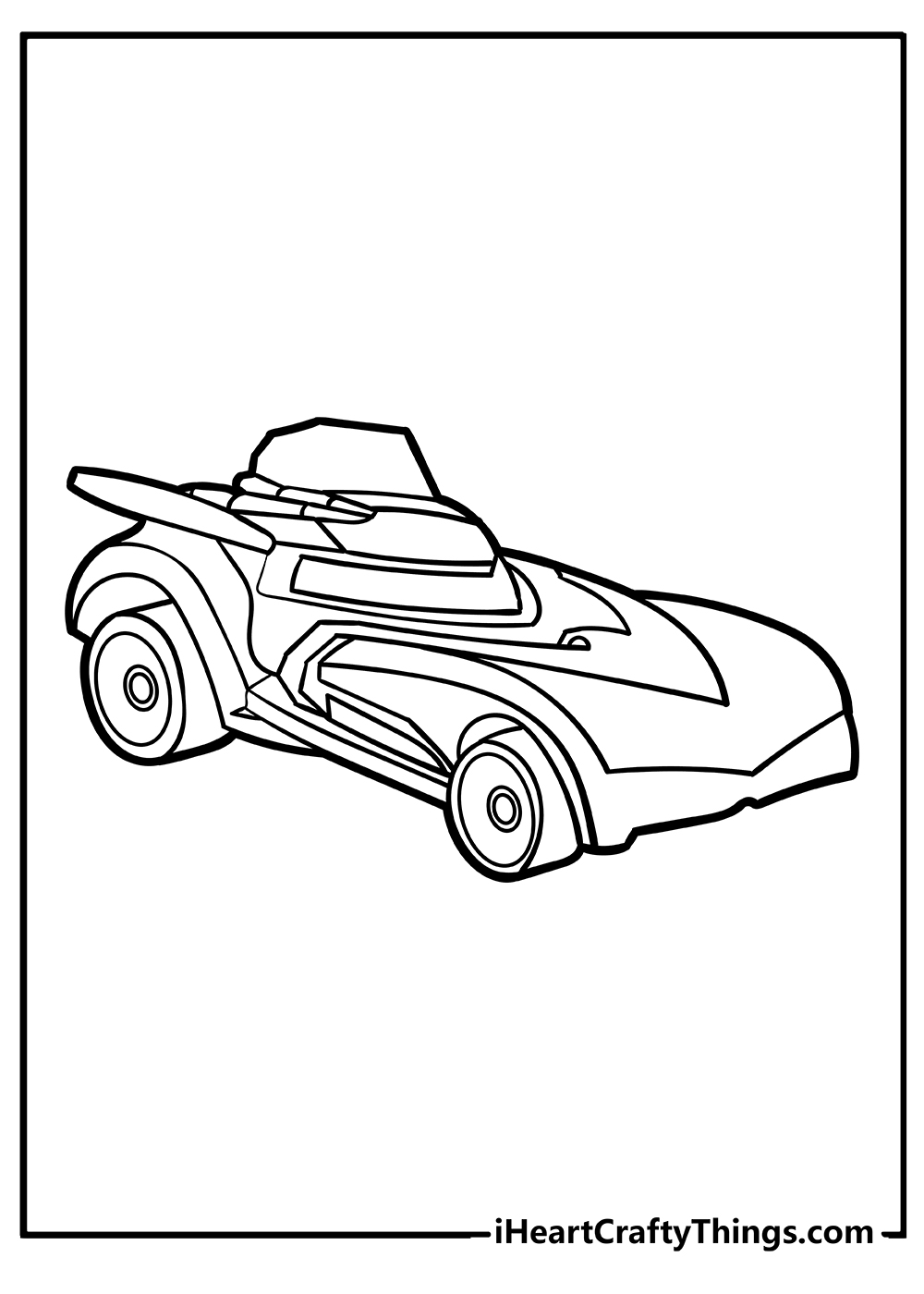 Hot Wheels-themed coloring poster for kids presenting a vehicle inspired by Batman