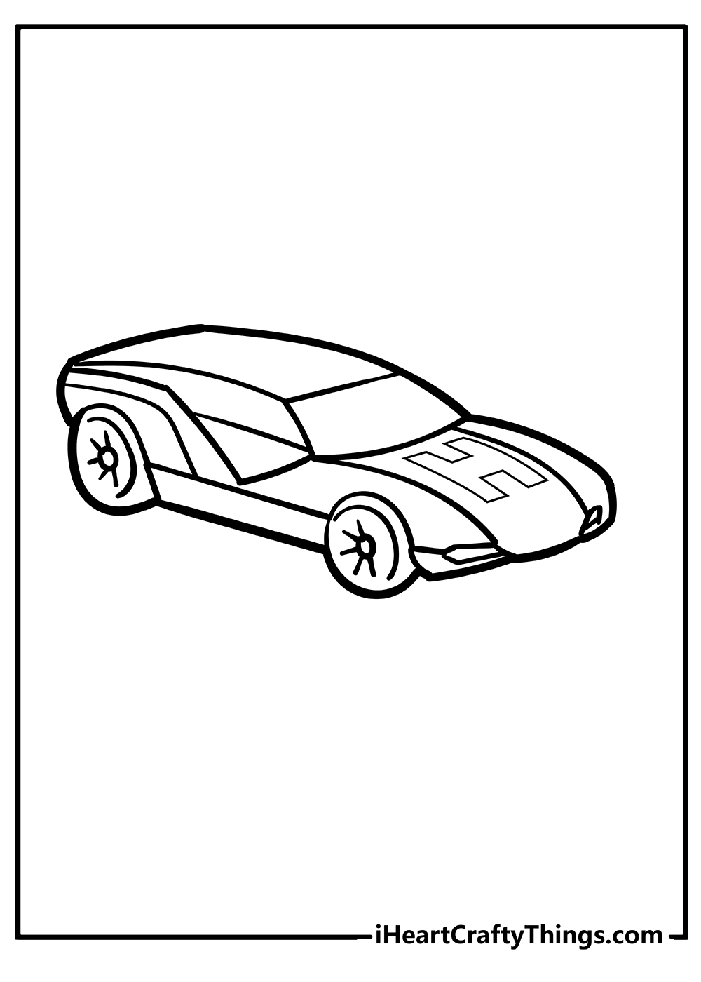 Hot Wheels-themed coloring image for kids featuring modern car with a large letter H on the bonnet