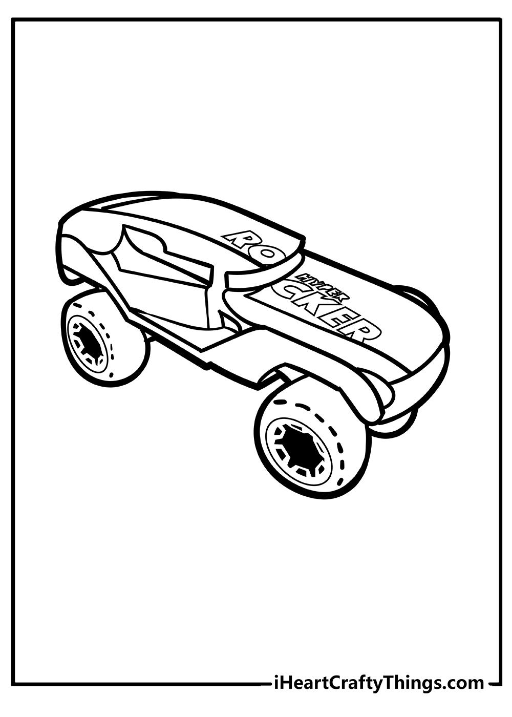 Detailed Hot Wheels-themed coloring printable for children featuring Hyper Rocker model