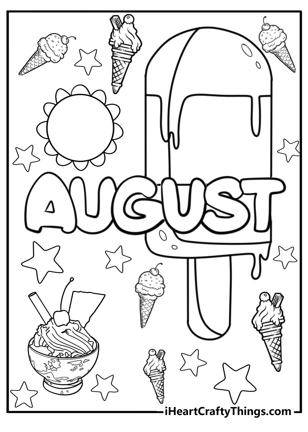 Ice cream august coloring page