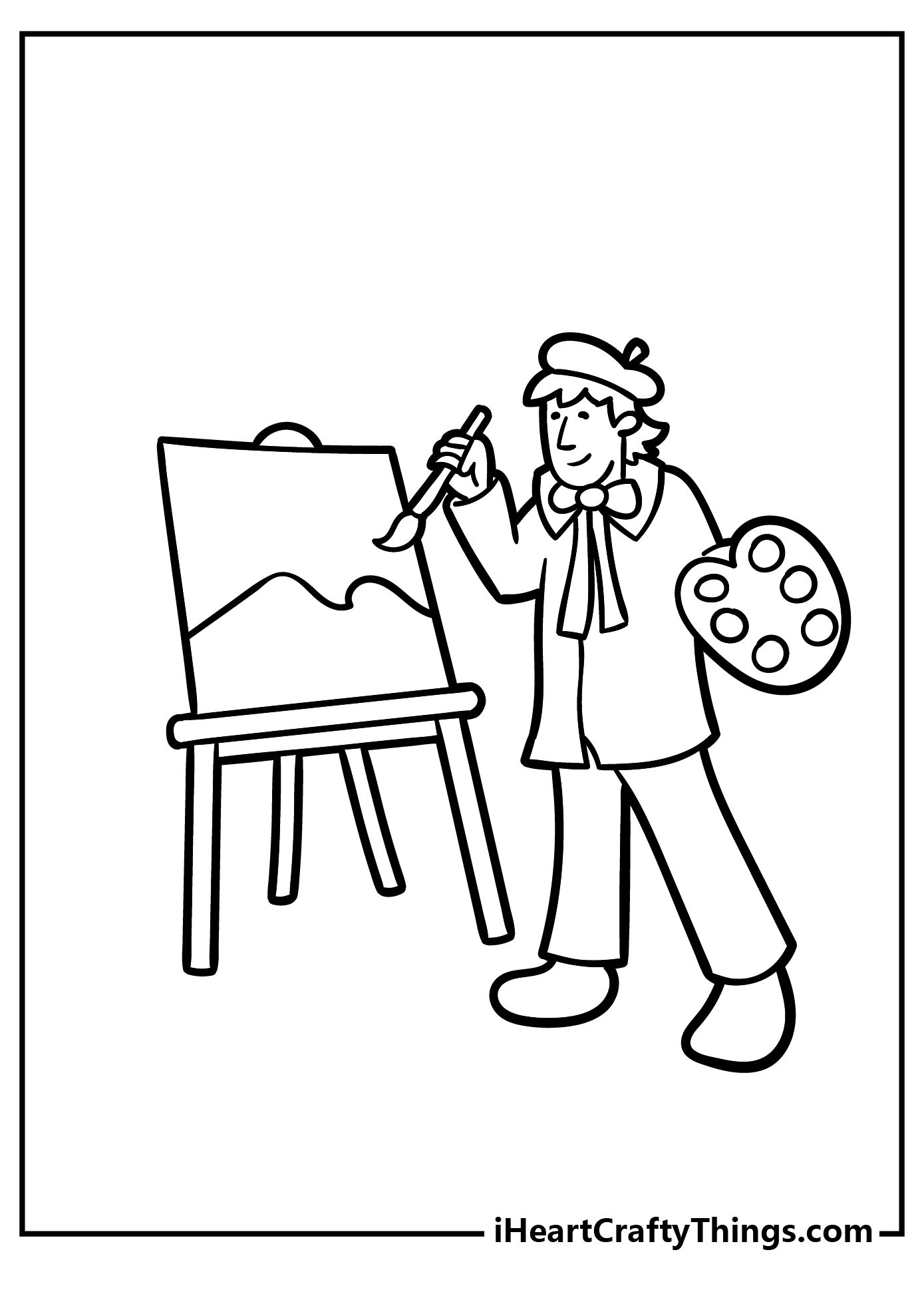 Coloring Page Outline Of cartoon boy with brush and paints. Little