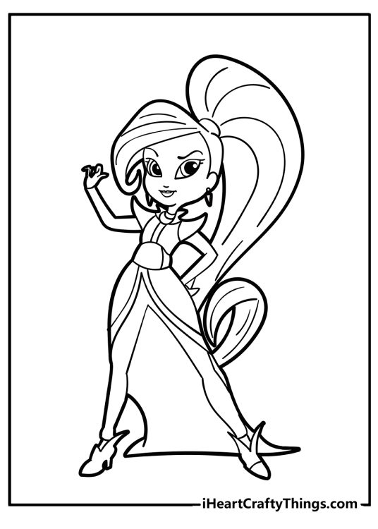 Shimmer and Shine printable drawing presenting character Zeta the Sorceress striking a cool pose