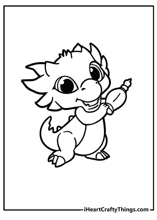 Shimmer and Shine printable coloring sheet depicting tiny smiling baby dinosaur with clear backgorund