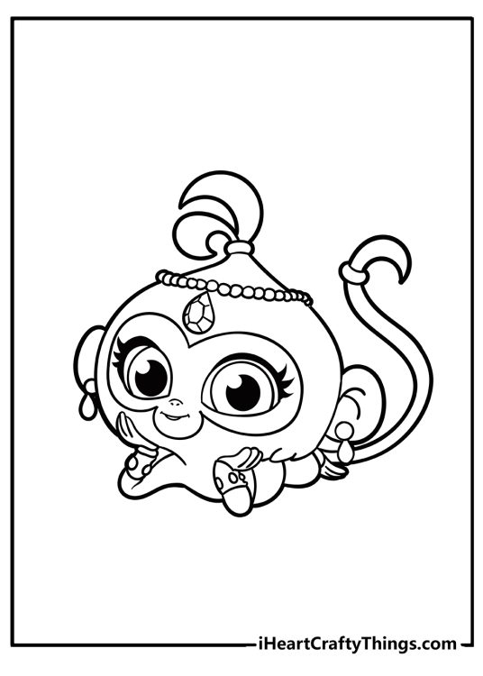 Shimmer and Shine picture of a monkeyTala with expressive eyes laying on her tummy
