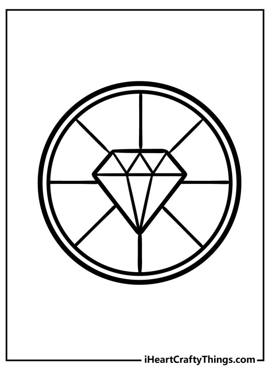Simple coloring picture for children featuring diamond design in the centre of round stained glass