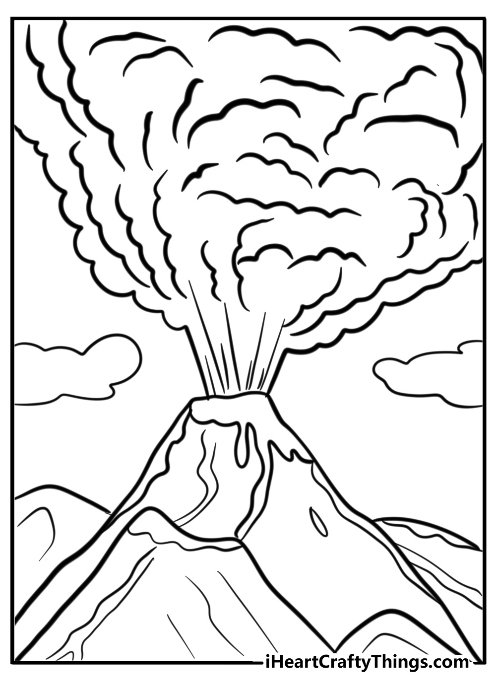 Volcano erupting gas and smoke to color