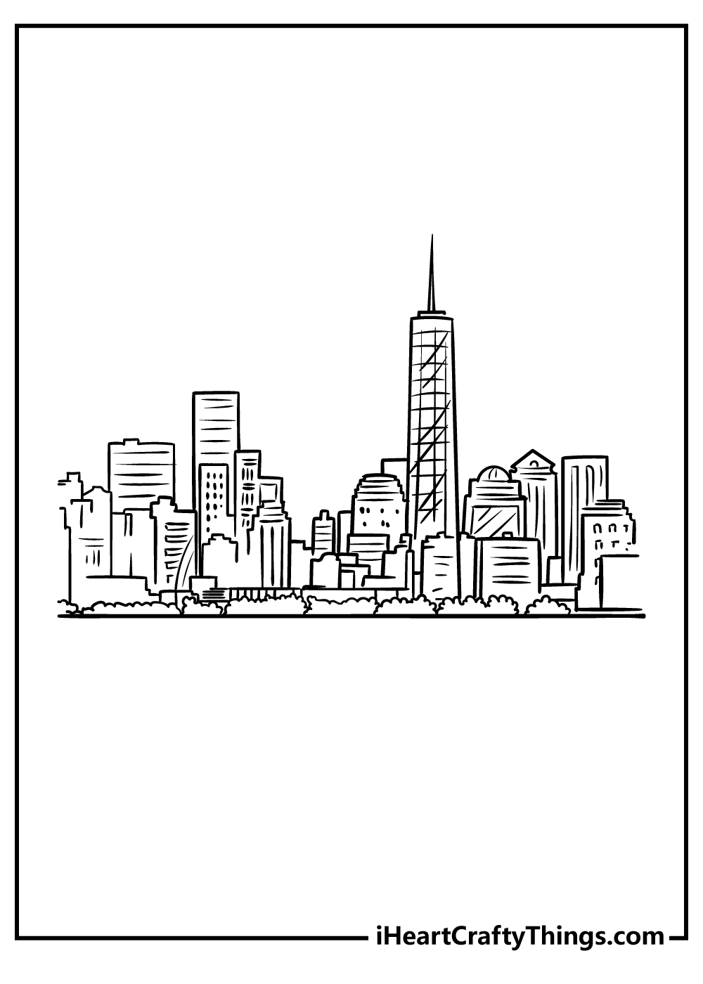 Metropolis-themed coloring page featuring a view of a huge city with various size buildings and skyscrapers