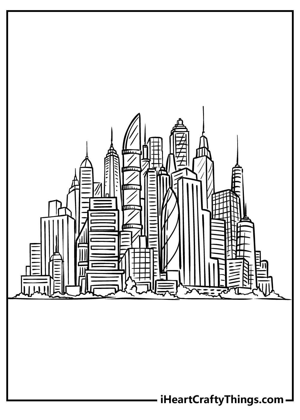 Detailed Metropolis-themed coloring image featuring big city full of buildings with pointy roofs