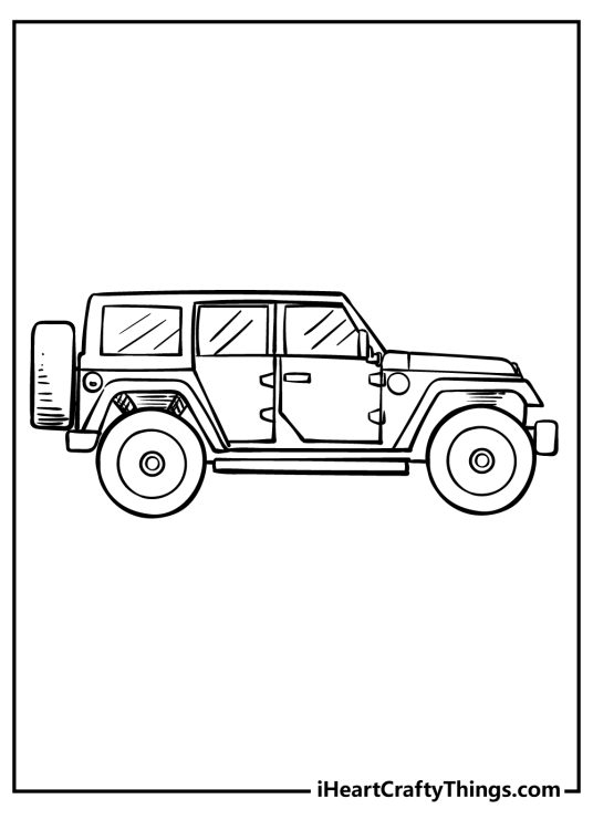 Poster featuring Jeep portrayal from a side view with a lot of empty space in the background