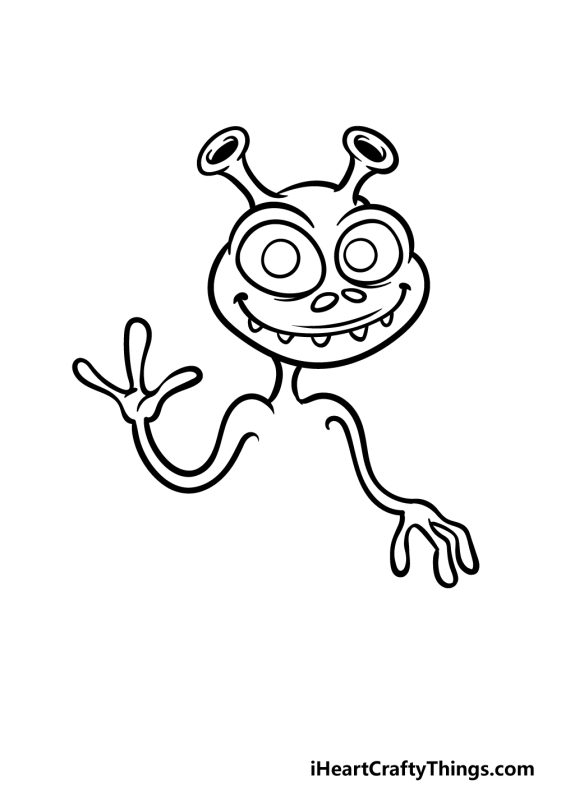 Cartoon Alien Drawing - How To Draw A Cartoon Alien Step By Step!