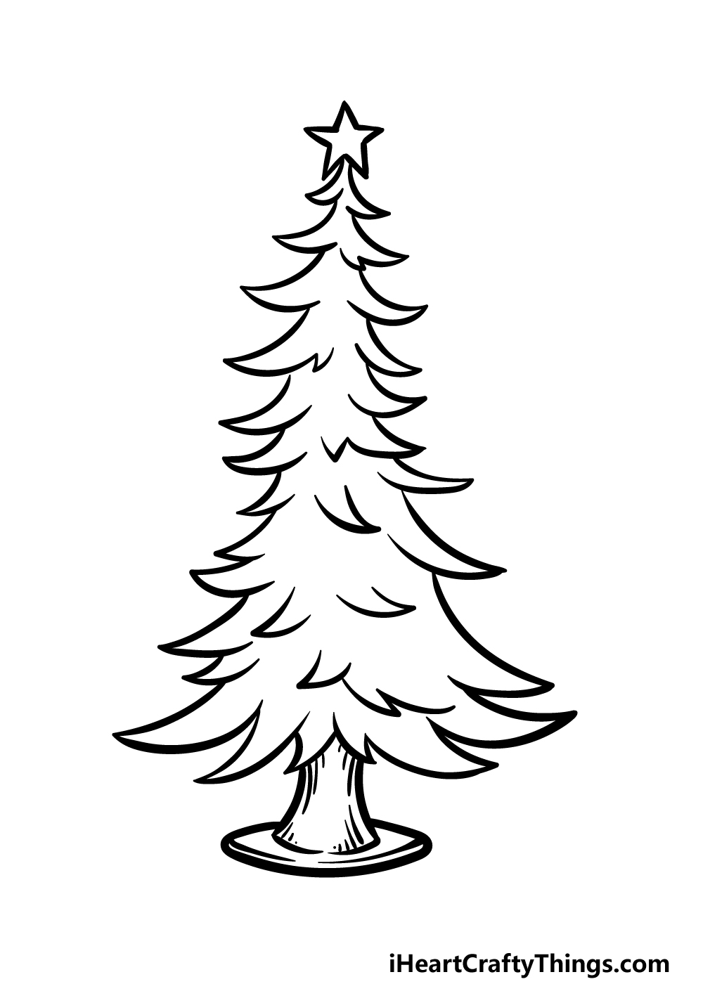 Cartoon Christmas Tree Drawing - How To Draw A Cartoon Christmas Tree Step  By Step