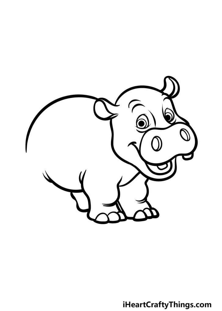 Cartoon Hippo Drawing - How To Draw A Cartoon Hippo Step By Step