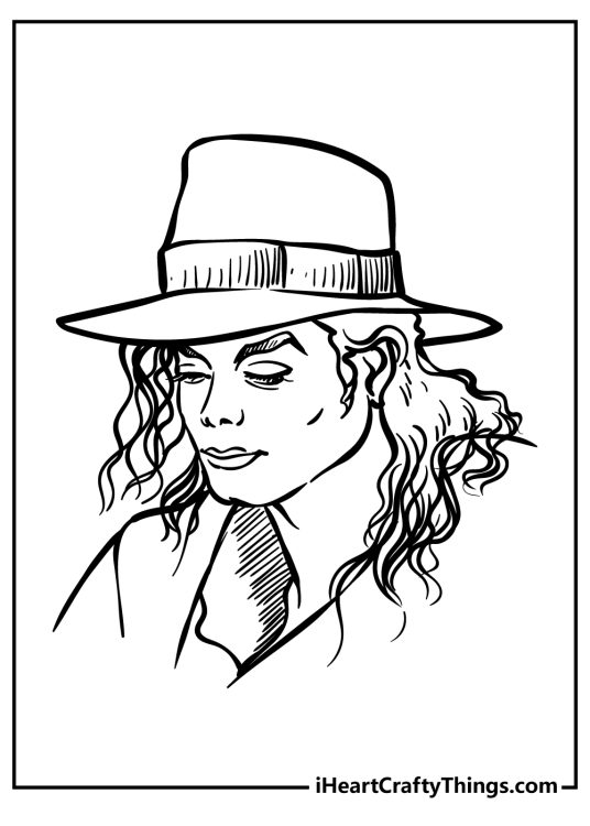 Printable picture featuring a close-up portrayal of Michael Jackson wearing cool hat