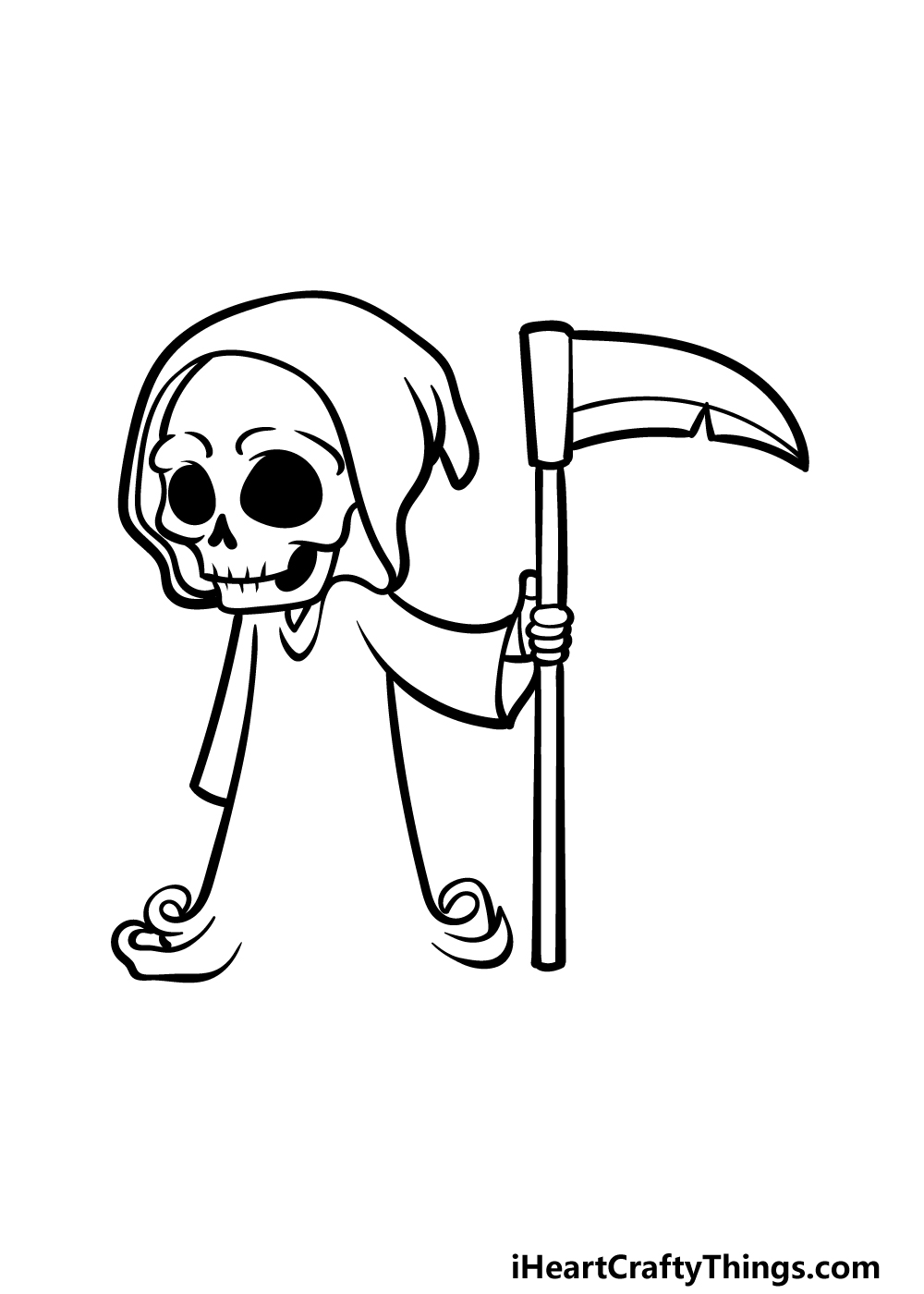 how to draw a cartoon Grim Reaper step 5