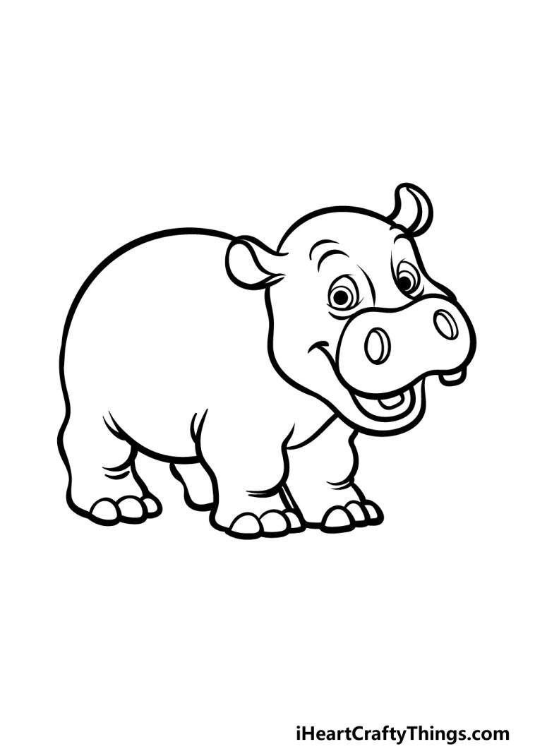 Cartoon Hippo Drawing - How To Draw A Cartoon Hippo Step By Step