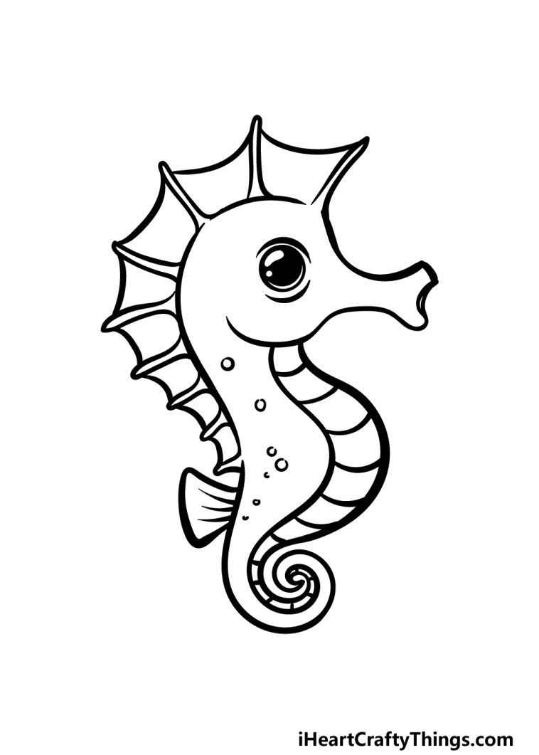 Cartoon Seahorse Drawing - How To Draw A Cartoon Seahorse Step By Step!