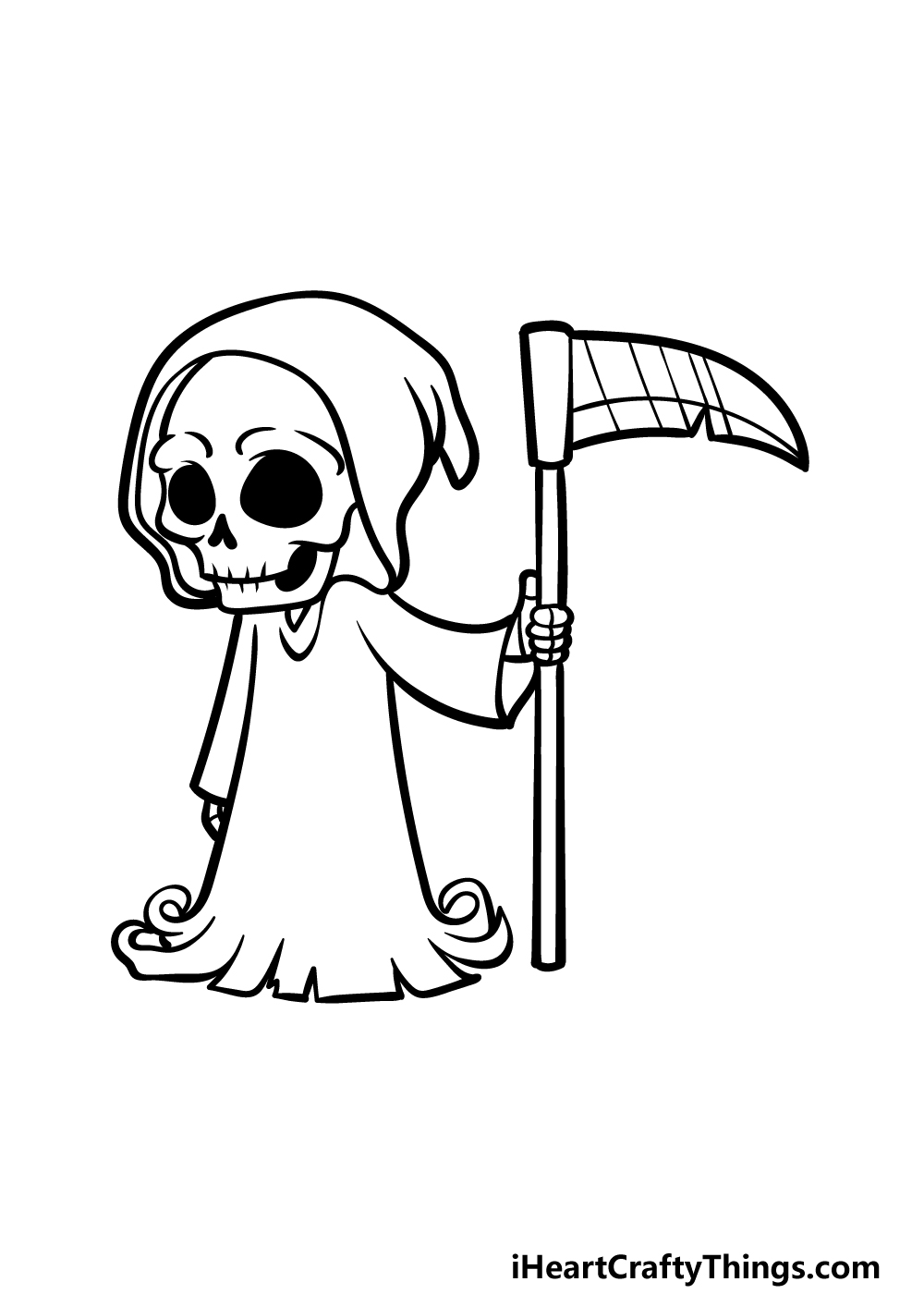 how to draw a cartoon Grim Reaper step 6