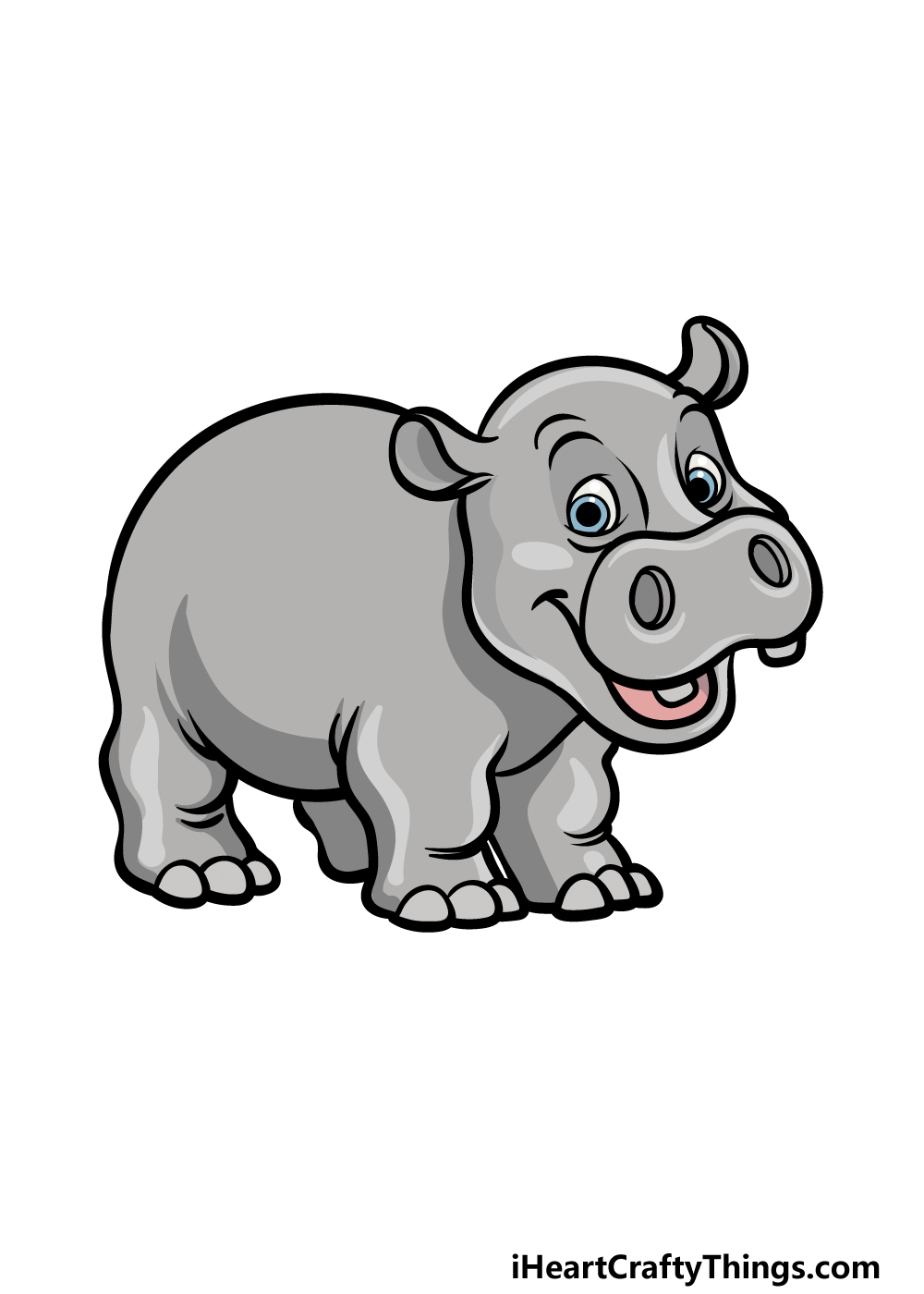 Cartoon Hippo Drawing - How To Draw A Cartoon Hippo Step By Step