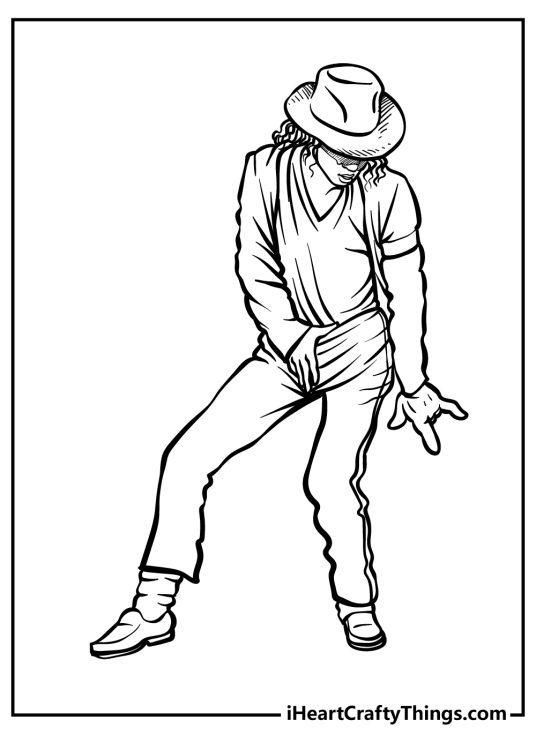 Coloring page featuring dancing Michael Jackson with clear background behind him