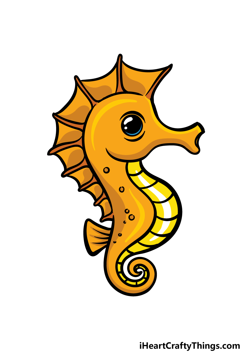 Cartoon Seahorse Drawing - How To Draw A Cartoon Seahorse Step By