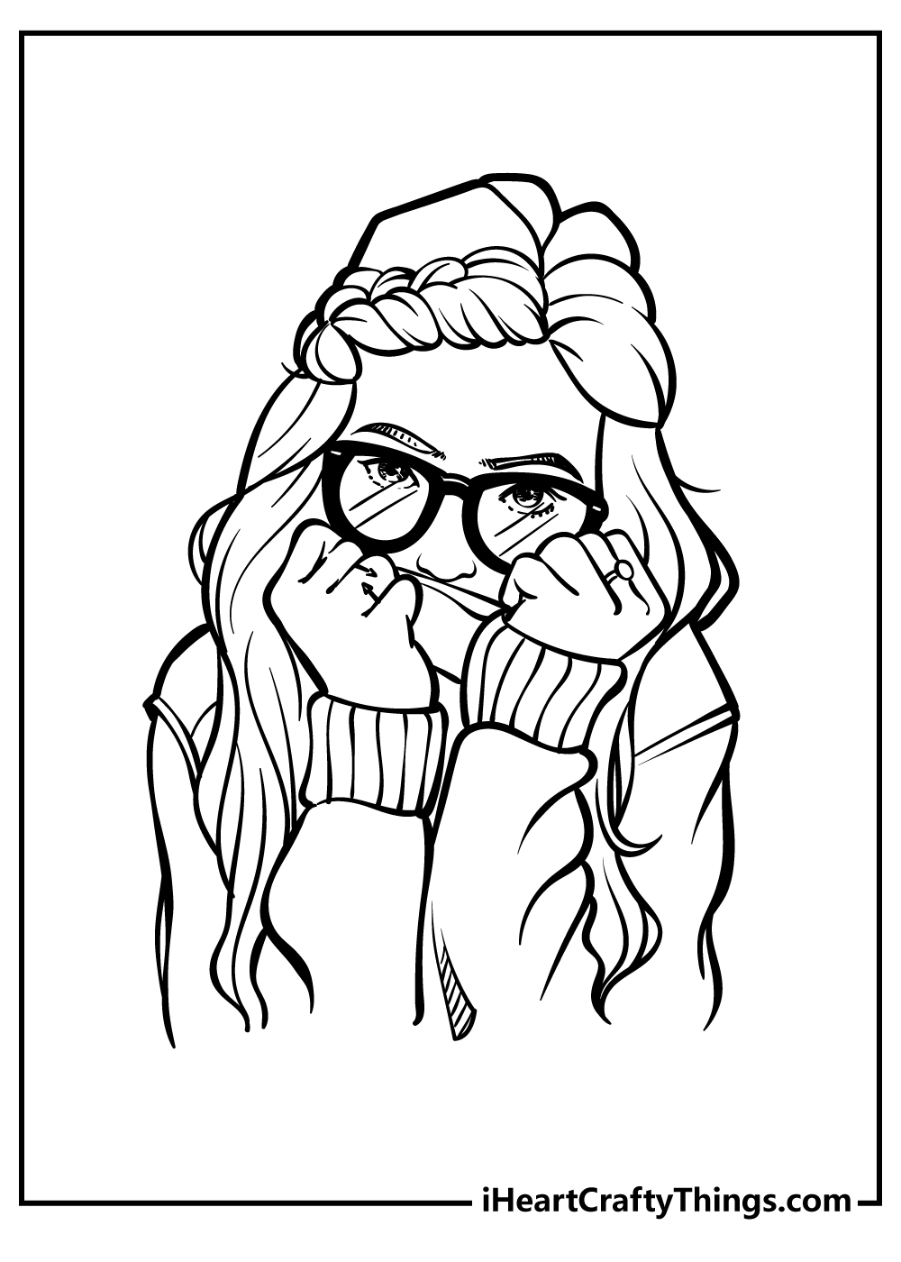 Printed Coloring Pages for Adults or Kids. Scientist Girl With Glasses.  Doll Face Drawing. Gifts for Her. Wall Art 