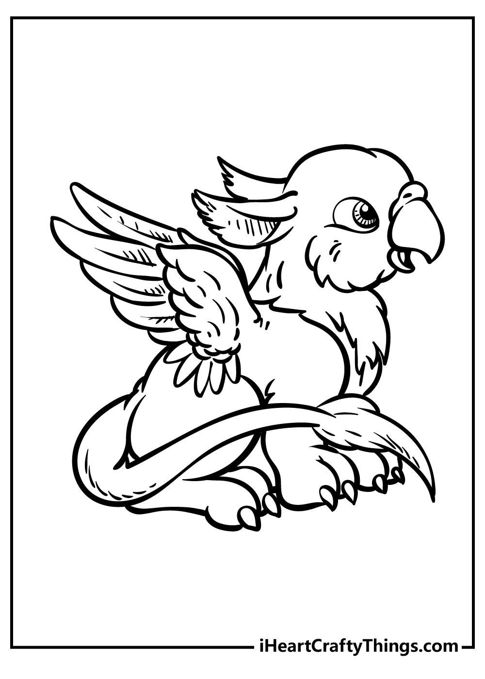 Detailed drawing for kids featuring cute baby griffin with a sweet facial expression