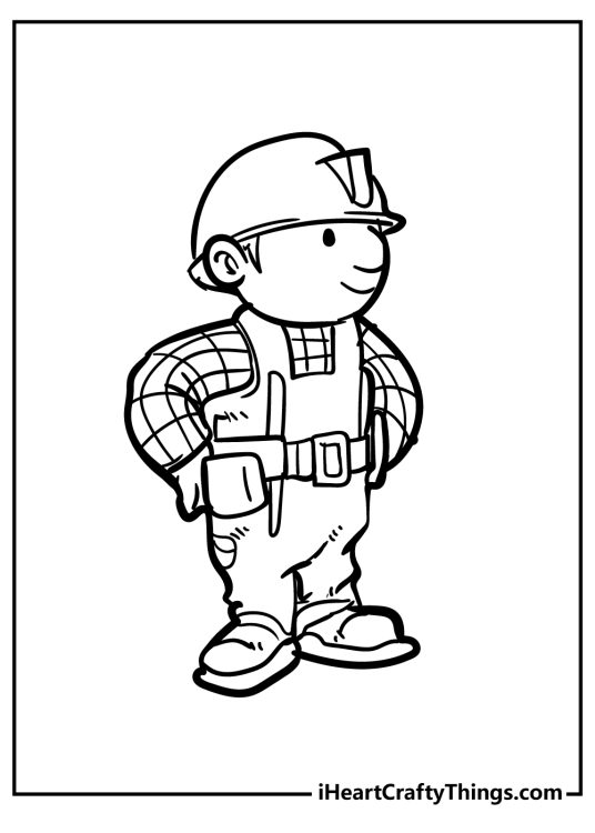 Printable coloring pdf presenting Bob the Builder standing with his hands on his hips