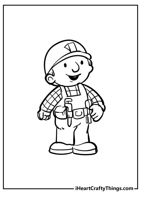 Image to color of a Bob the Builder looking very happy and content to be on the job