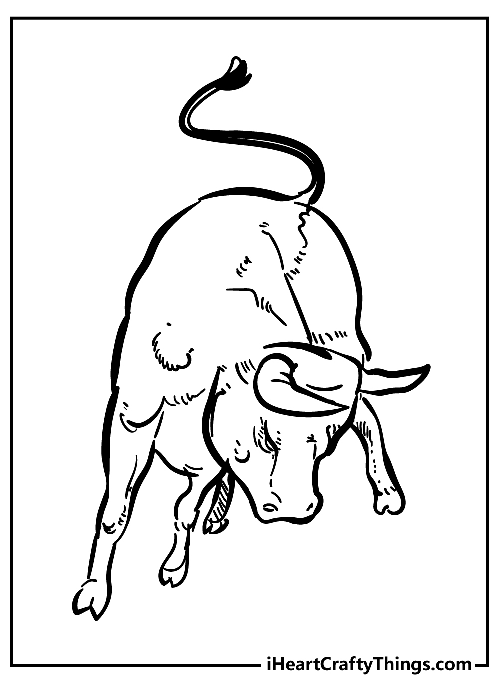 Printable picture to color presenting a bull in a cool charging pose ready for a fight