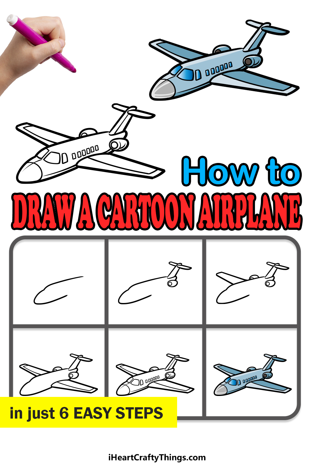 How to Draw A Cartoon Airplane in 6 easy steps