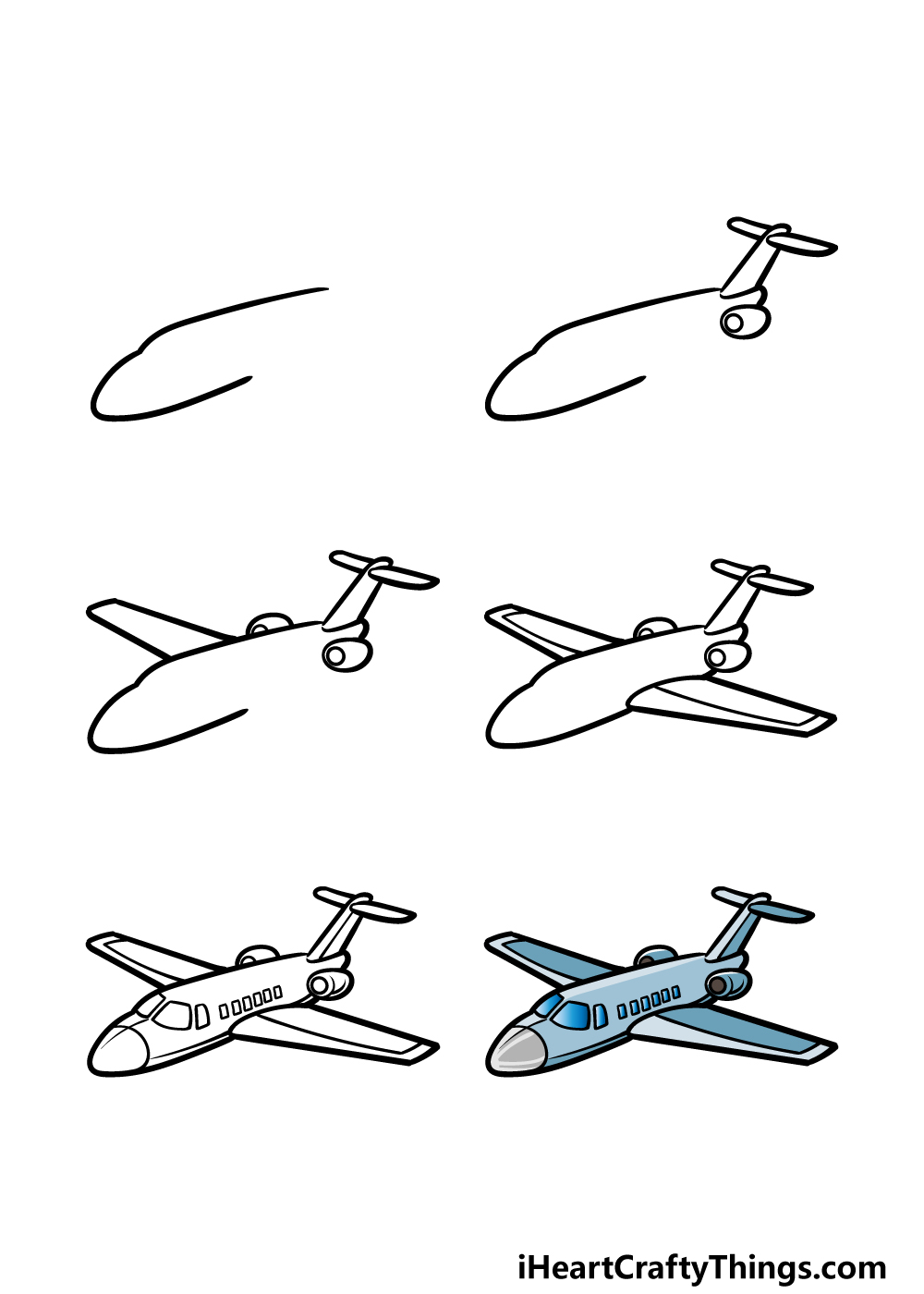 how to draw a cartoon airplane in 6 steps