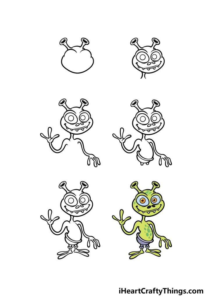 Cartoon Alien Drawing How To Draw A Cartoon Alien Step By Step!