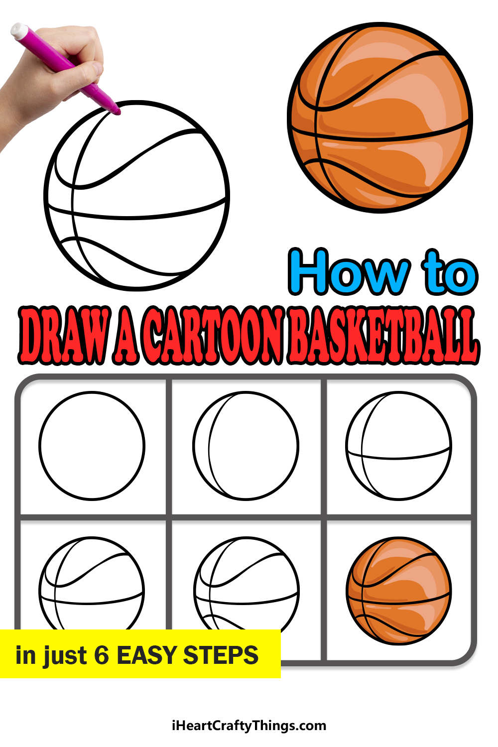 how to draw a cartoon basketball in 6 easy steps