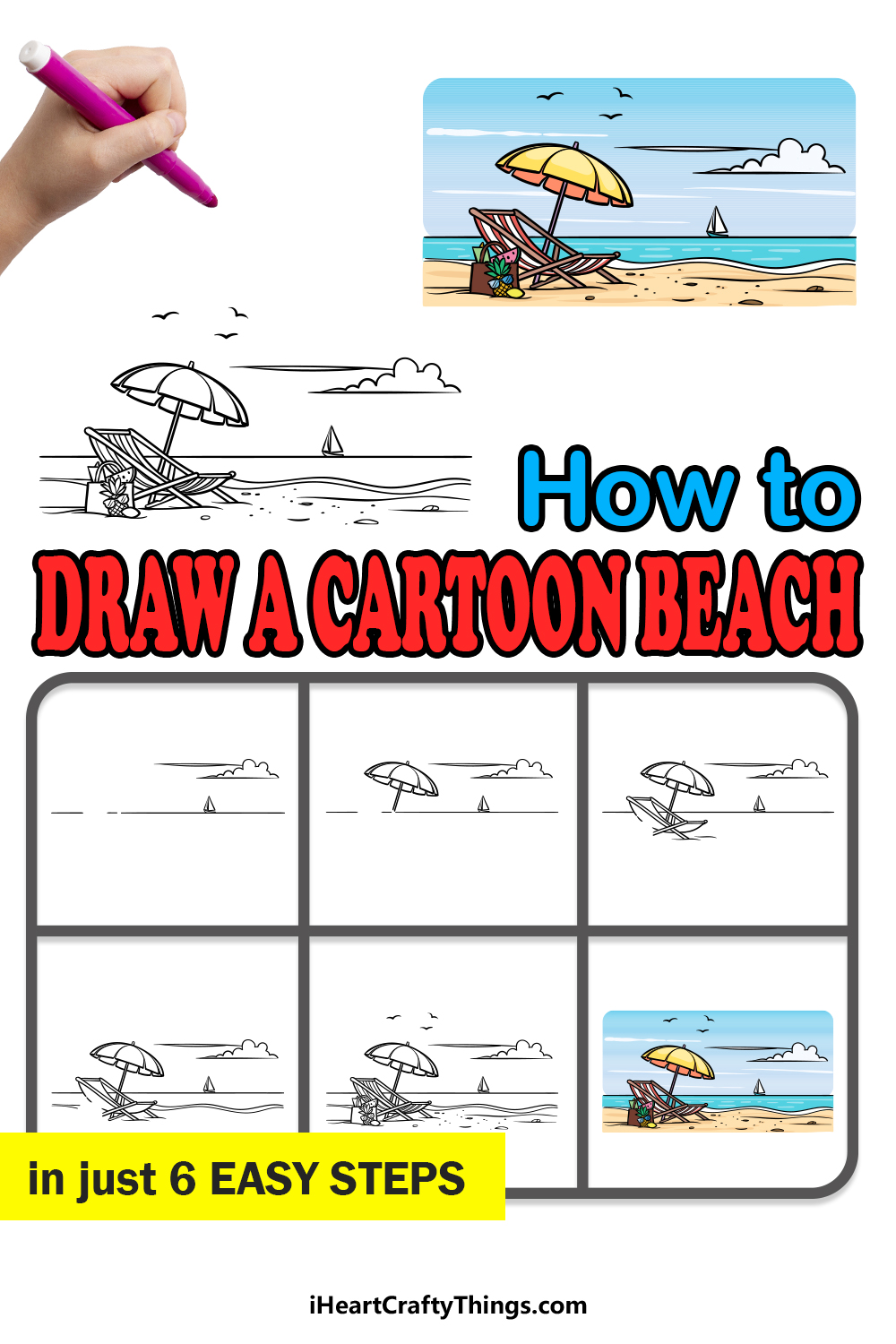 how to draw a cartoon beach in 6 easy steps