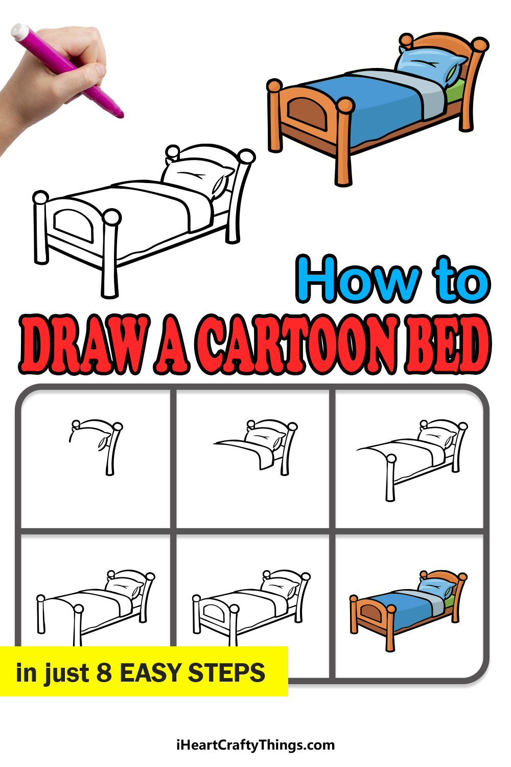 how to draw a cartoon bed in 8 easy steps