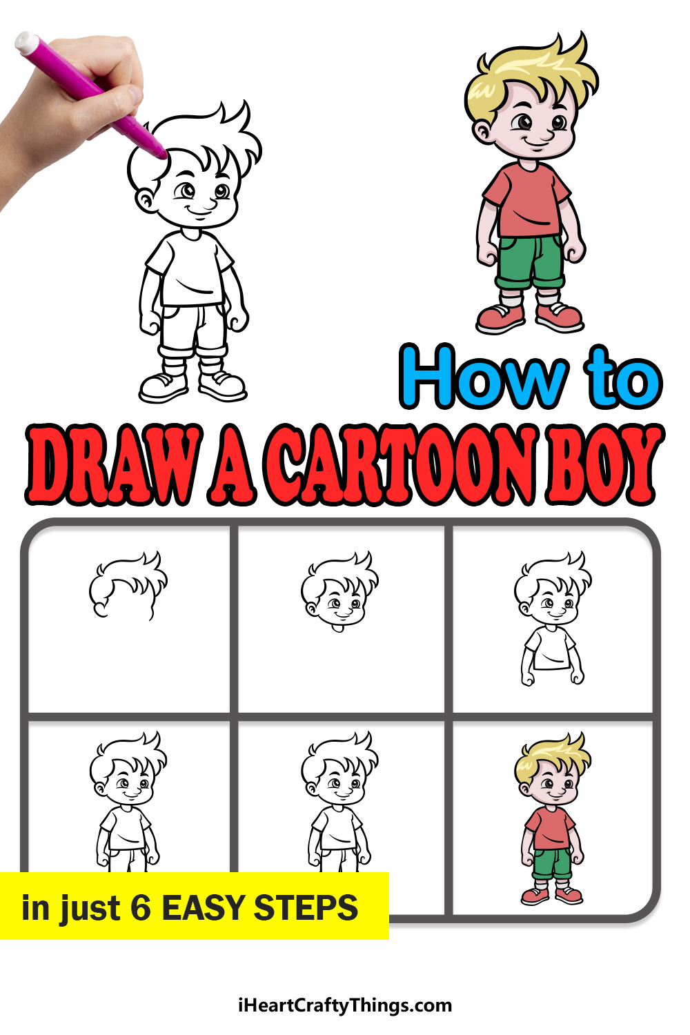 how to draw a cartoon boy in 6 easy steps