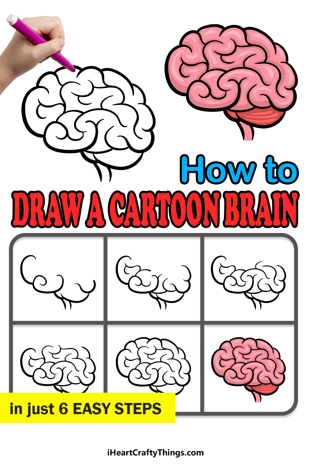 how to draw a cartoon brain in 6 easy steps