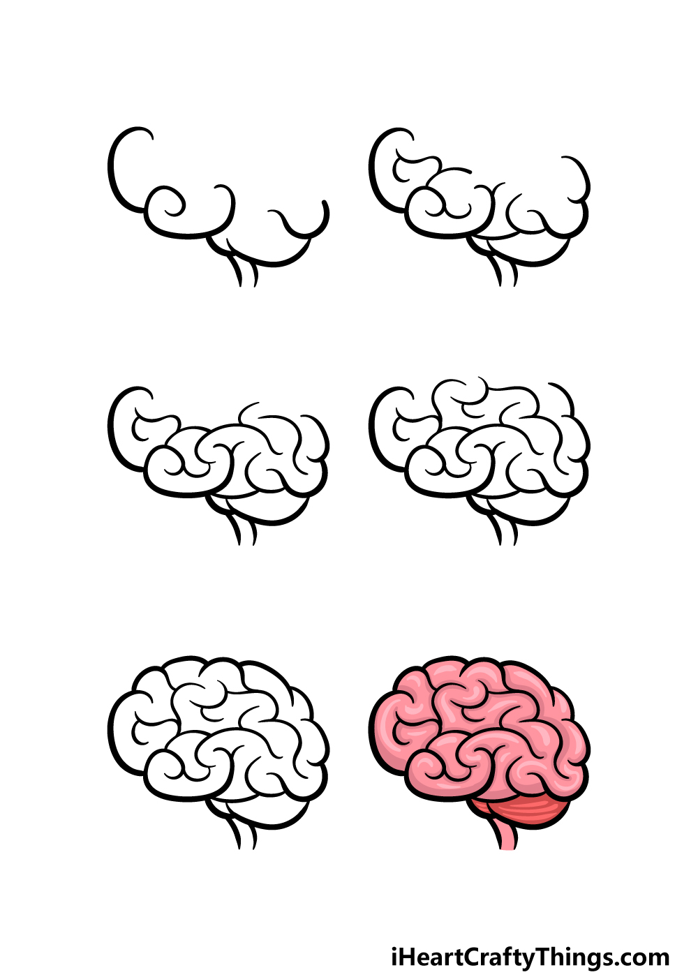 how to draw a cartoon brain in 6 steps