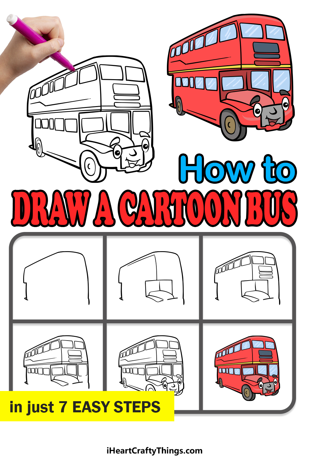 how to draw a cartoon bus in 7 easy steps