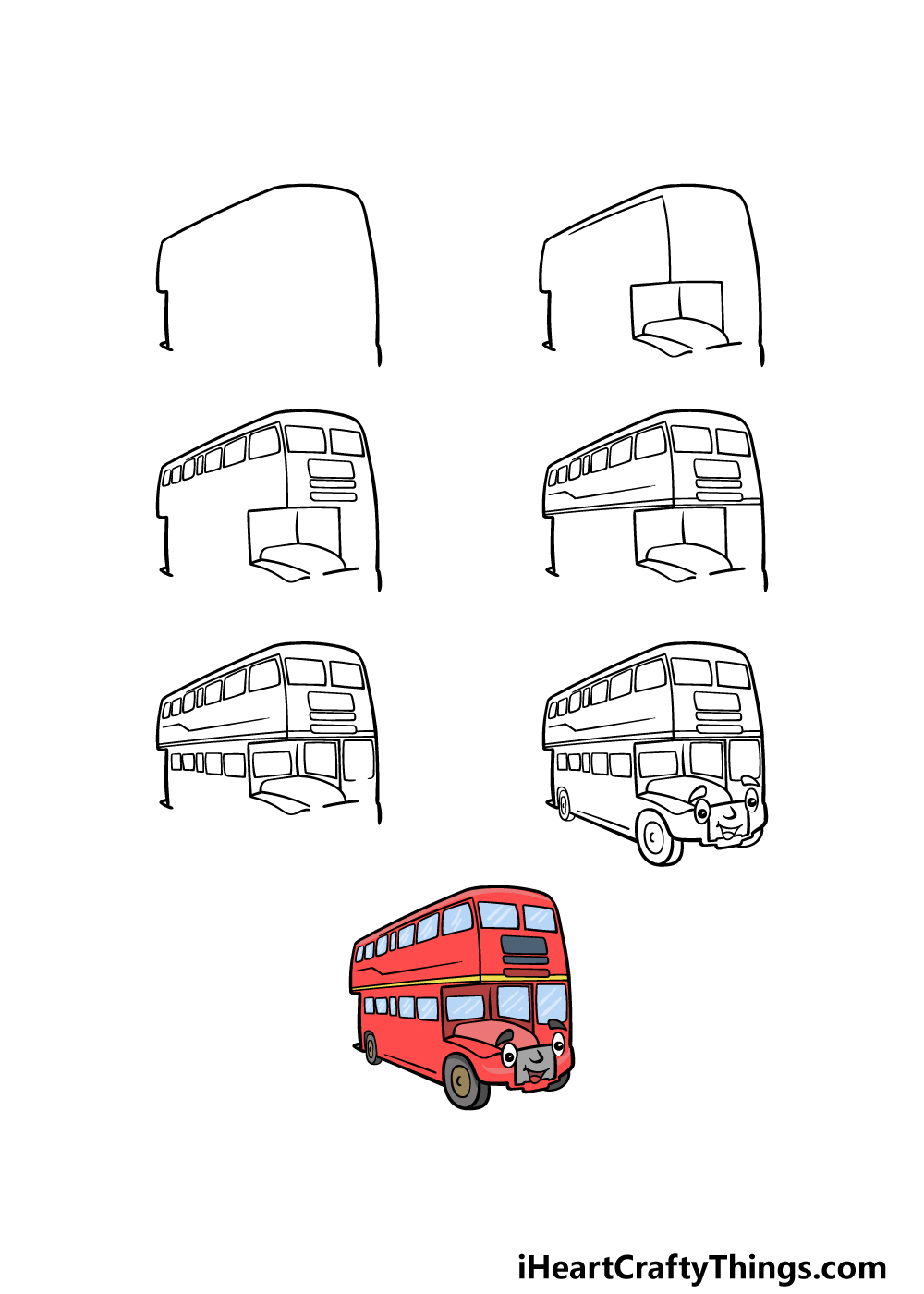 how to draw a cartoon bus in 7 steps