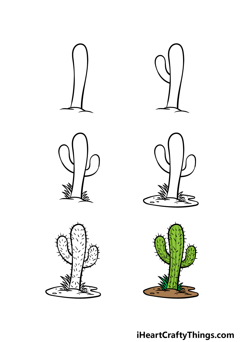 how to draw a cartoon cactus in 6 steps
