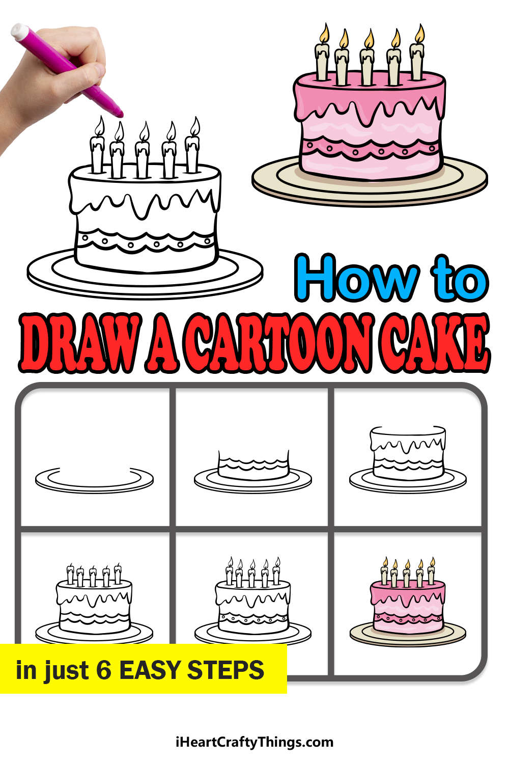 how to draw a cartoon cake in 6 easy steps
