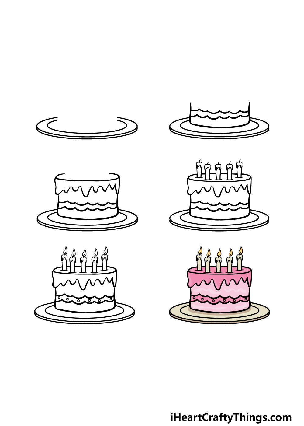 how to draw a cartoon cake in 6 steps
