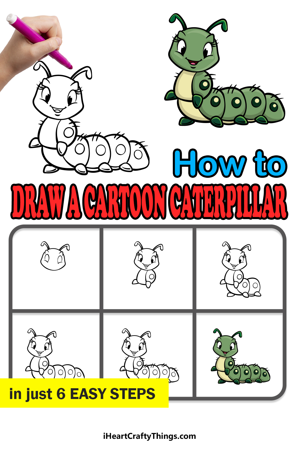 how to draw a cartoon caterpillar in 6 easy steps